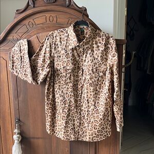 Leopard Print Button-Up Shirt - Tan & Brown